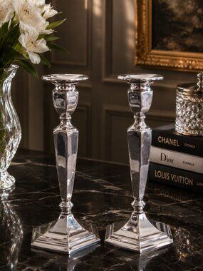 Set of 2 Vintage Forbes SP. Co Quadruple Silver Plated Candlesticks 805 Stamp